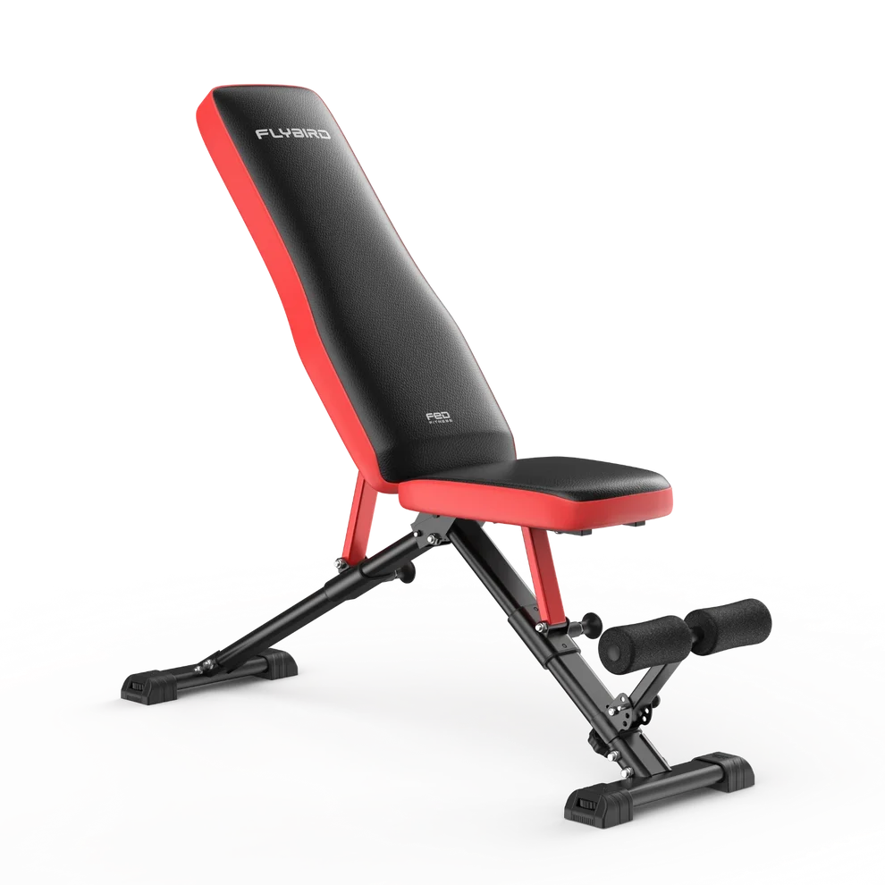 FED Fitness WB6 Foldable Adjustable Weight Bench in red and black for home strength training.